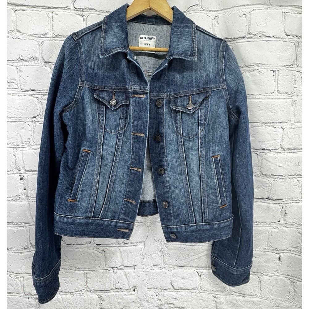 Old Navy Denim Truckers Jean Jacket Women's M Blue Dark Worn Pockets Classic